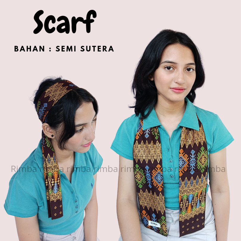 Syal Scraf Batik Dasi Leher Wanita dan Pria Motif Dark Coklat Bahan Semi Sutera Premium