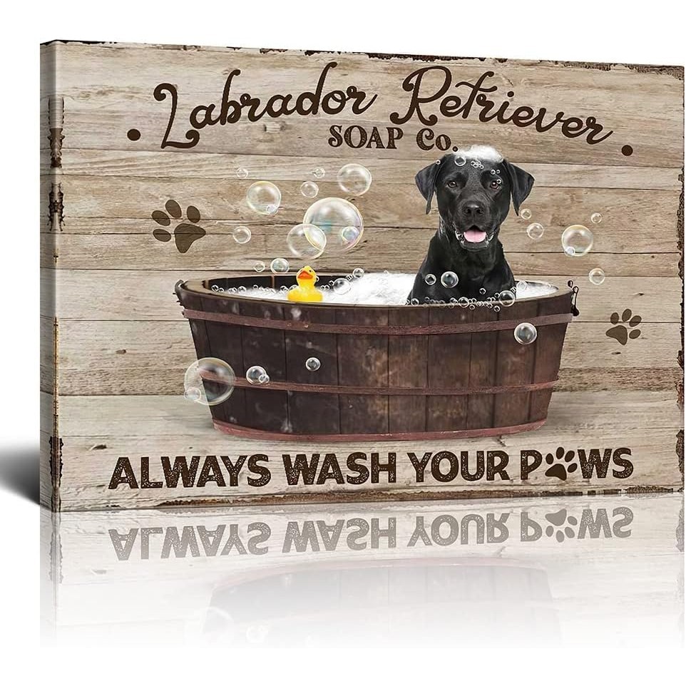 Lokfvda Bathroom Wall Art Cute Labrador Retriever Bubble Canvas Prints Vintage Wall Art Funny Dog Pi