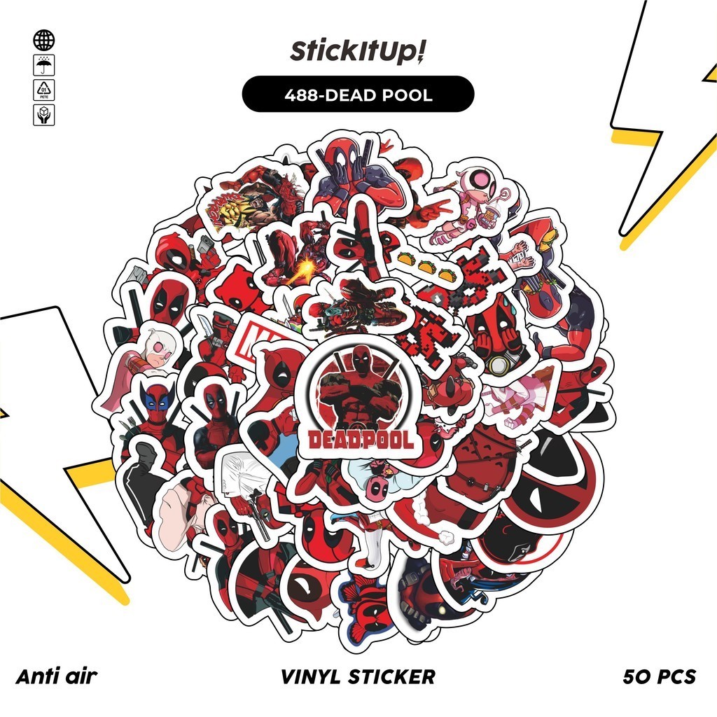 

COD✨ 50Pcs Stiker Pack Keren Motif Dead Pool Lucu Aesthetic Vynil Waterproof untuk Freebies Sticker Buku Journal Casing HP Laptop
