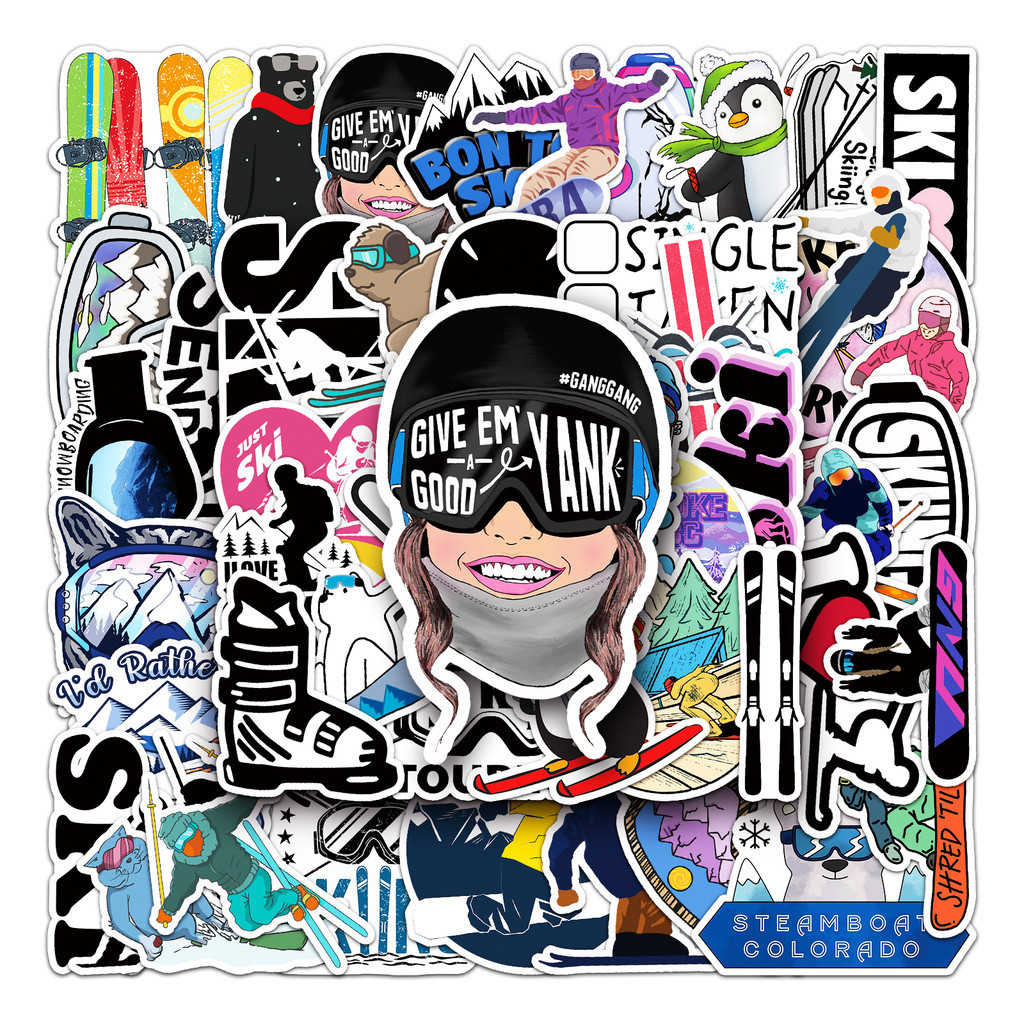 

50Pcs Ski series Cartoon Cute Waterproof Sticker Skateboarding Snowboard Retro Vinyl Sticker