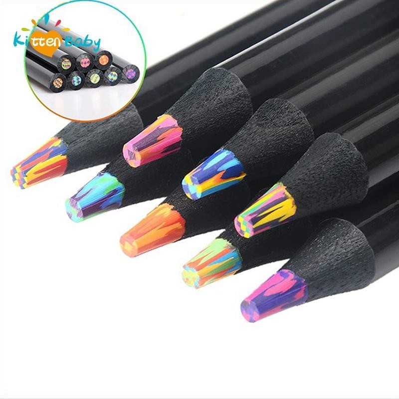 

Creative New Style Environmentally Friendly Paper Pencil Rainbow Black Lead Drawing Supplies School Office Stationery 1pc