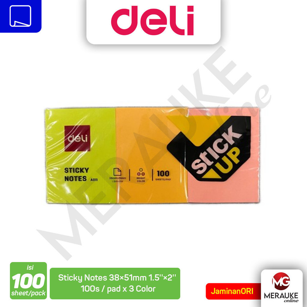 

DELI Sticky Notes Memo Tempel A01103 38×51mm 1.5''×2'' 100s x 3 Warna