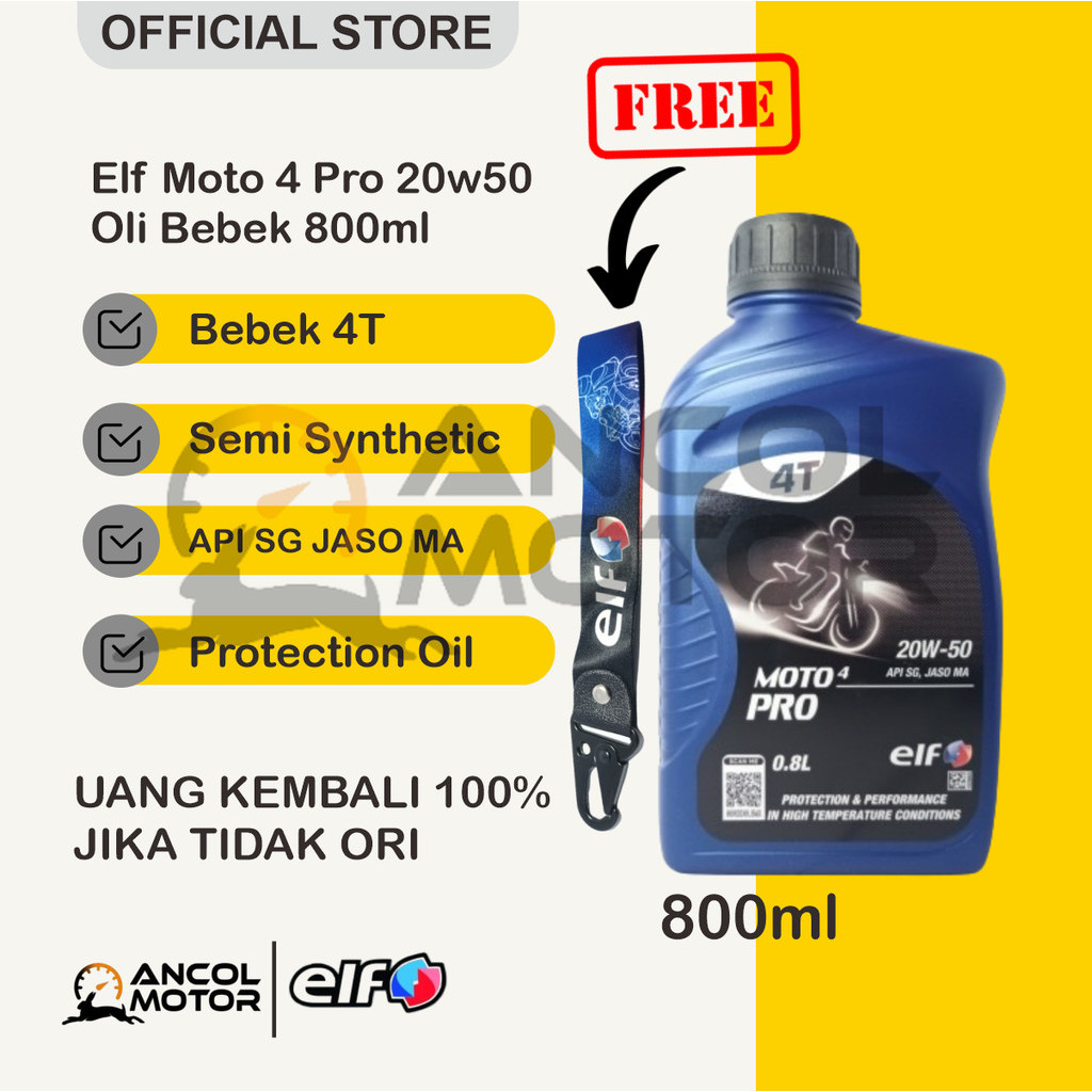 ELF Moto 4 Pro 20W50 Oli Semi Syntetic Universal Motor Bebek 800ml