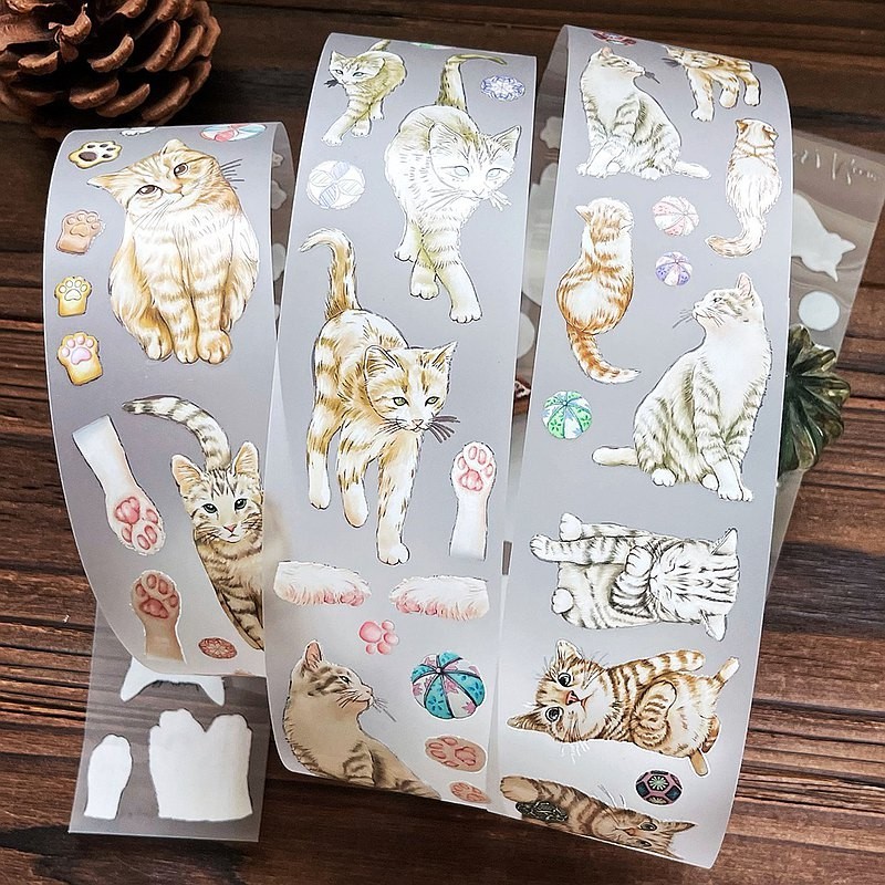 

1 Loop Battypei Vintage Cat Daily-Cat Paws Washi PET Tape for Card Making DIY Scrapbooking Plan Decorative Sticker