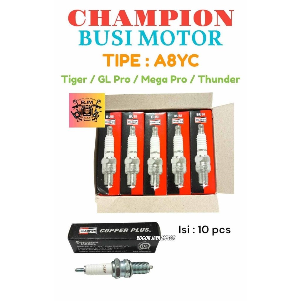 10 PCS BUSI CHAMPION A8YC ORIGINAL BUSI MOTOR MURAH BUSI MOTOR TIGER GL PRO MEGA PRO THUNDER BUSI MO