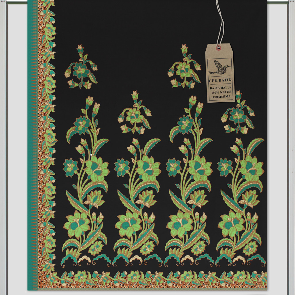 Kain Motif Batik Bunga Kombinasi Warna Hitam Manis (Hijau)