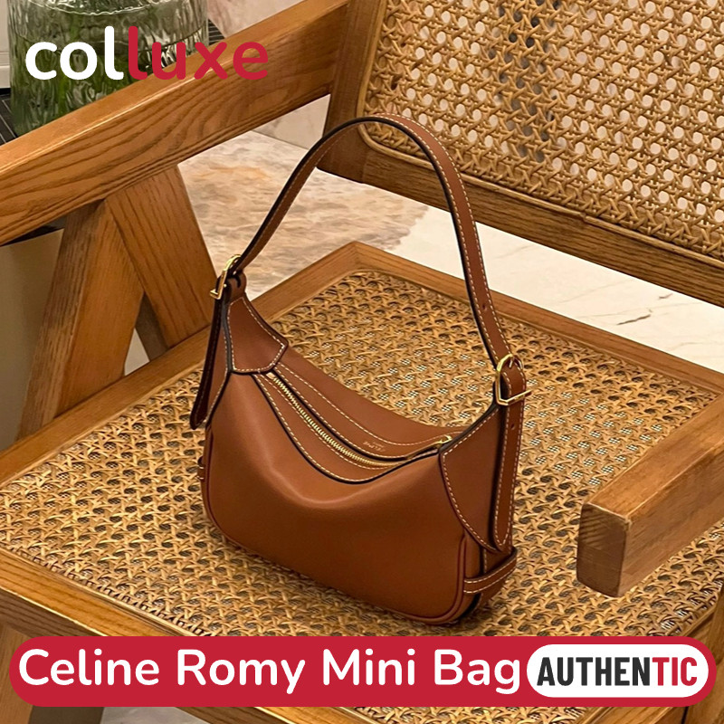 Celine ROMY Mini bag, soft calf leather, tan, 19cm Hobo Bag women's shoulder bag