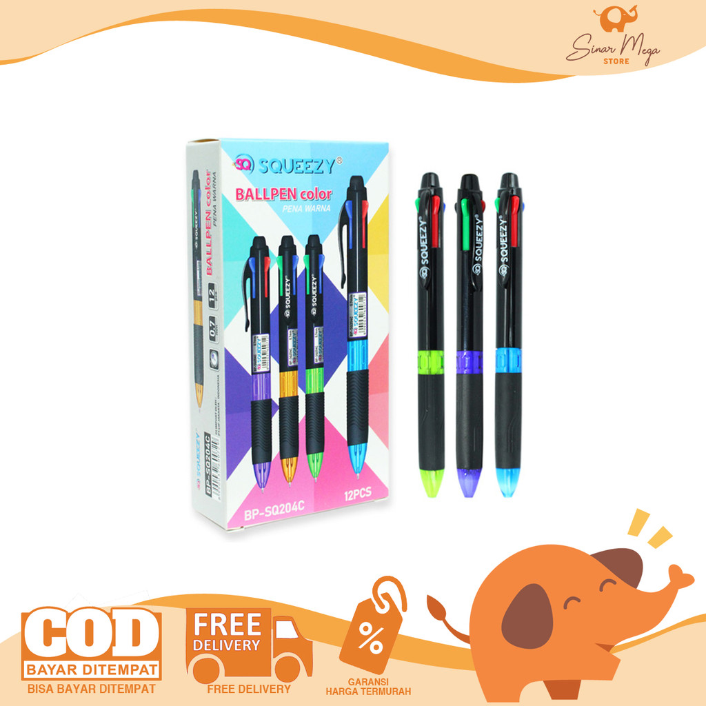 

SQUEEZY Multipen 4 Color 0.7mm BP-SQ204C Retractable / Pulpen Ballpoint 4 Warna