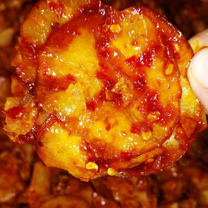 

Keripik singkong pedas manis gurih 100% cabe asli 1kg free packing kardus