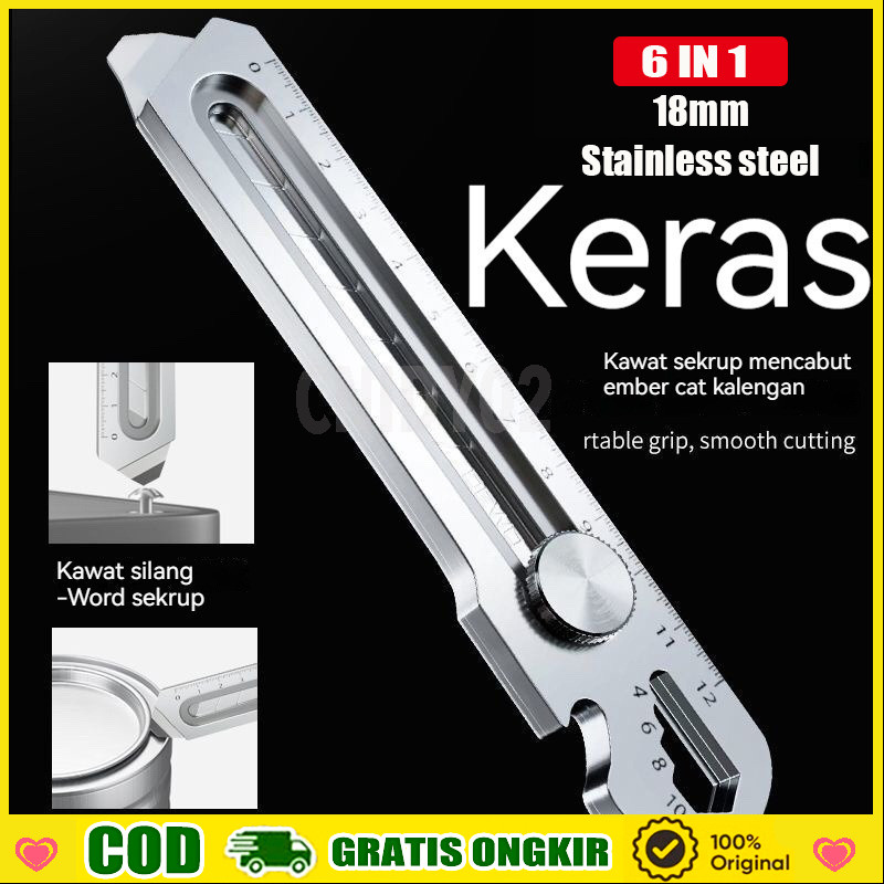 

【COD】6 in1 Pisau Utilitas Baja Tahan Karat Menebal Pemotong Kertas Pisau Carter Besar Cutter Stainless Steel 18mm