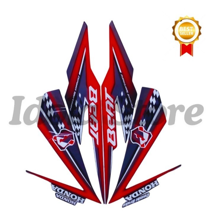 Sticker Striping Motor Honda Beat Fi 2018 Merah Putih list body motor beat Fi 2018