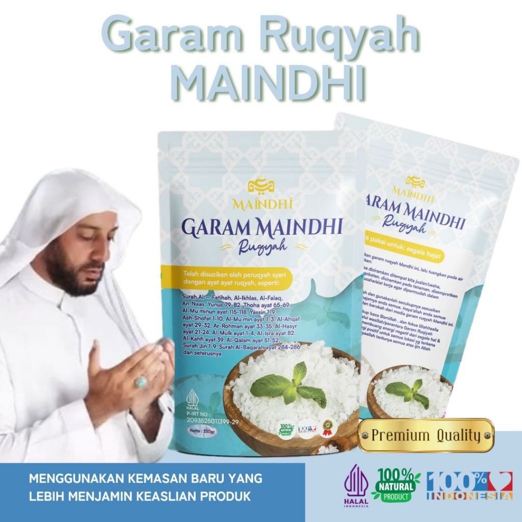 

Garam Ruqyah MAINDHI 250gr Penarik Rejeki Pelarisan Usaha Sepi Membuka Aura