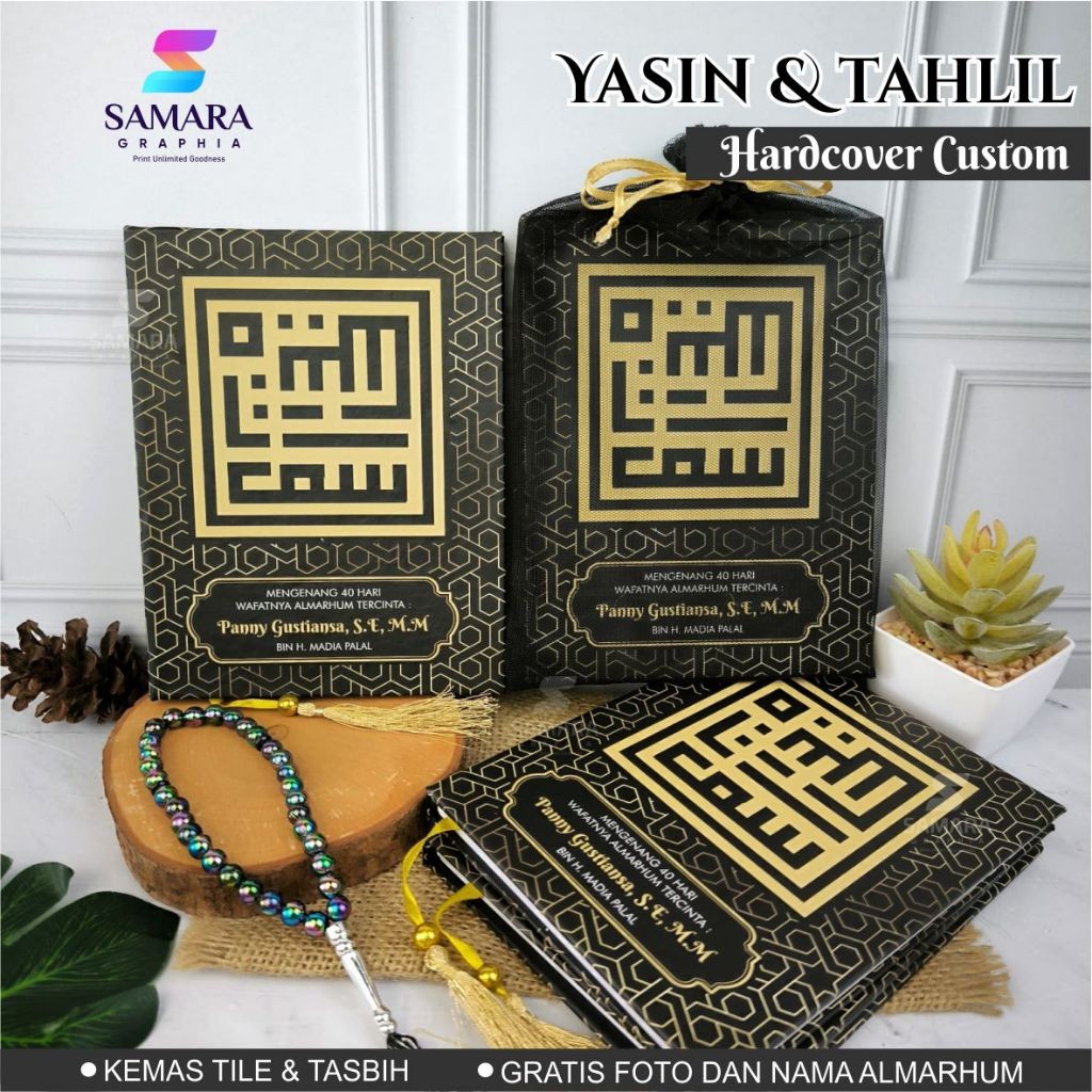 Cetak Buku yasin dan tahlil HARDCOVER CUSTOM lengkap foto almarhum 40 100 1000 hari souvenir tahlila