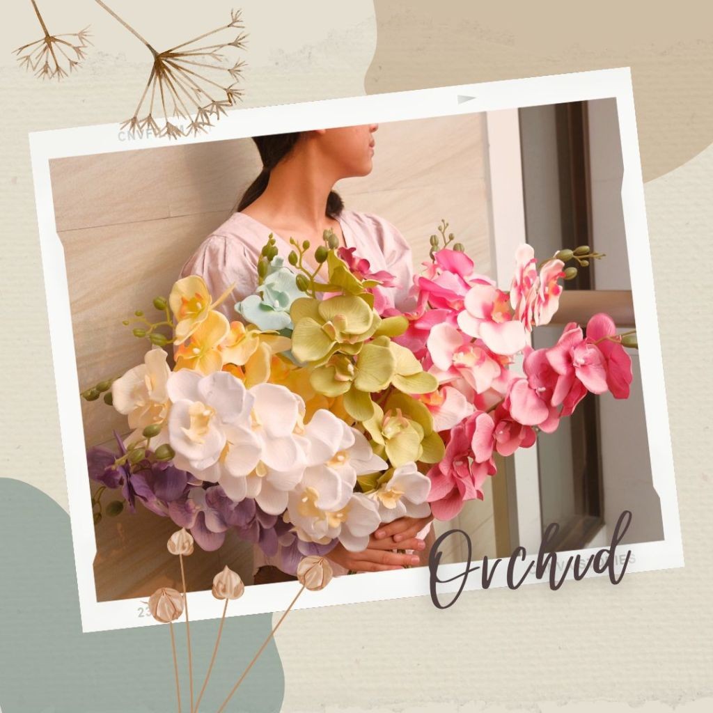 Artificial flower bunga Anggrek Orchid plastik 11cm Jumbo dekorasi latex tinggi 99cm premium buket h