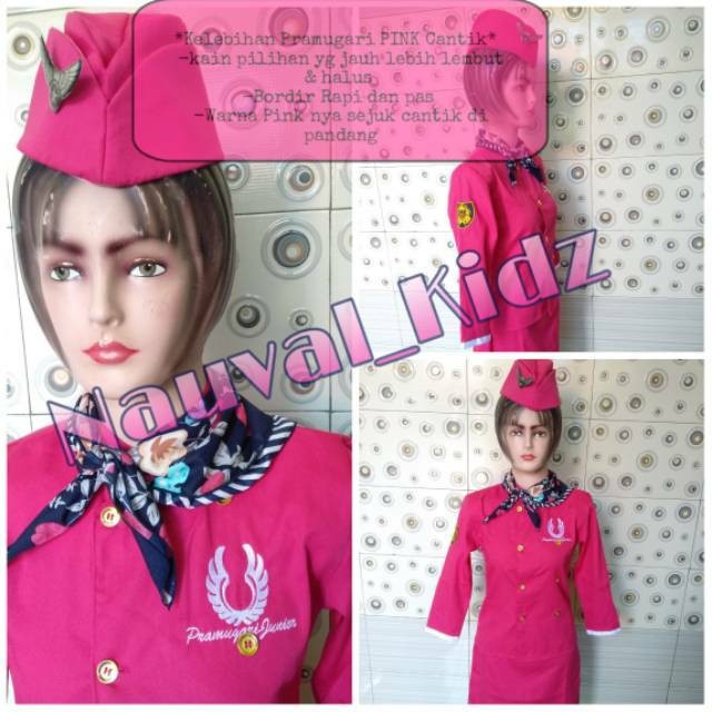BD56YH Baju Pramugari Junior Warna Pink ( rok pendek & rok panjang)