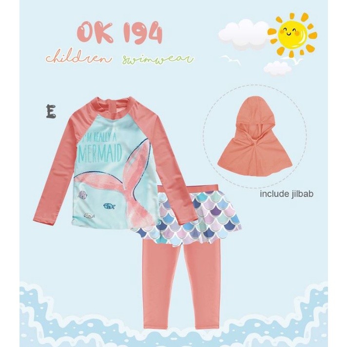 MY71JW Ok194 BAJU RENANG ANAK PEREMPUAN / BAJU RENANG ANAK MUSLIM / BAJU RENANG ANAK MUSLIMAH