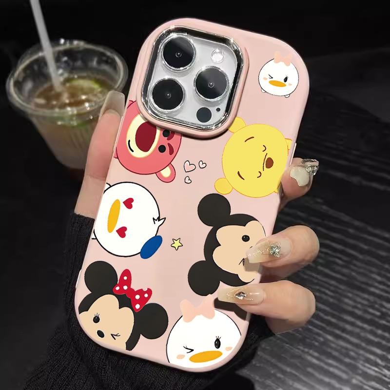Case Hp For Oppo A74 4G A72 A76 A77 4G A77s A77 5G A8 Soft Silicon Cartoon Disney Silver Chrome Lens
