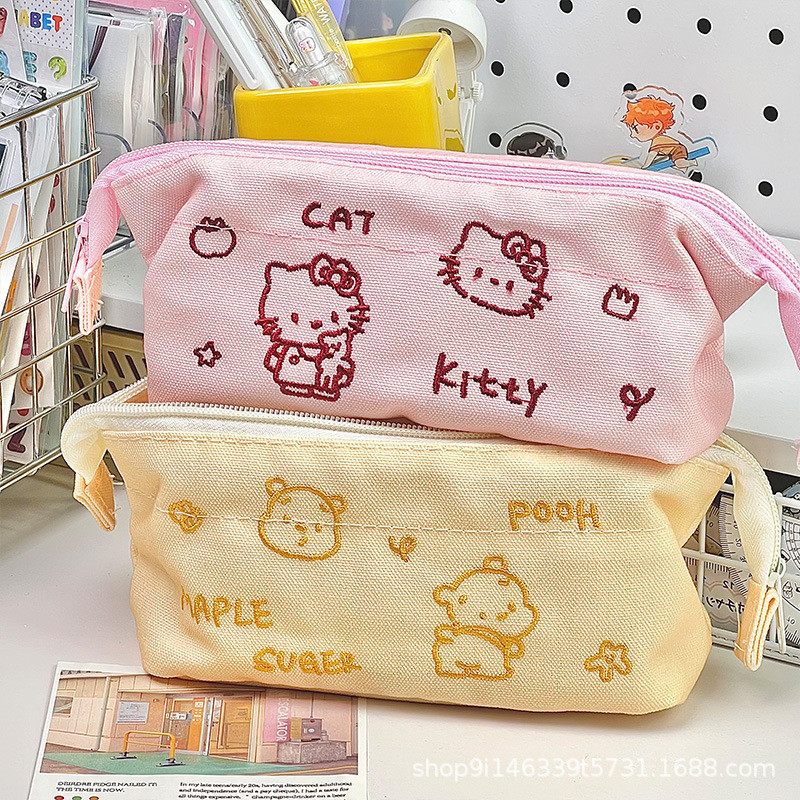 

Stationery Box Embroidered Cartoon Pencil Bag Ins Japanese Large Capacity Stationery Bag Student Pencil Box Storage