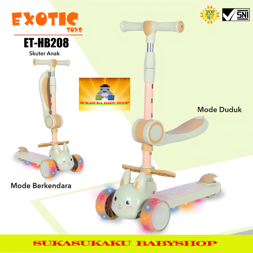 Skuter Anak Mainan EXOTIC ET HB 208 Bisa Duduk Berdiri Ada Lampu Musik Scooter Lipat Sekuter