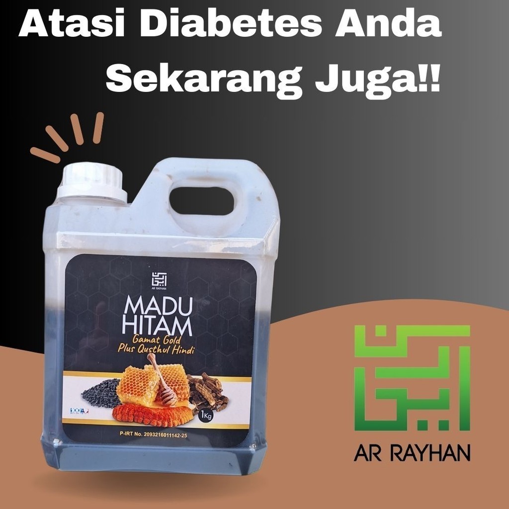 

Madu Hitam Pahit Gamat Gold plus Qusthul HIndi Propolis + Habbatussauda Ar Rayhan 1 kg Suplemen Diabet / Diabetes