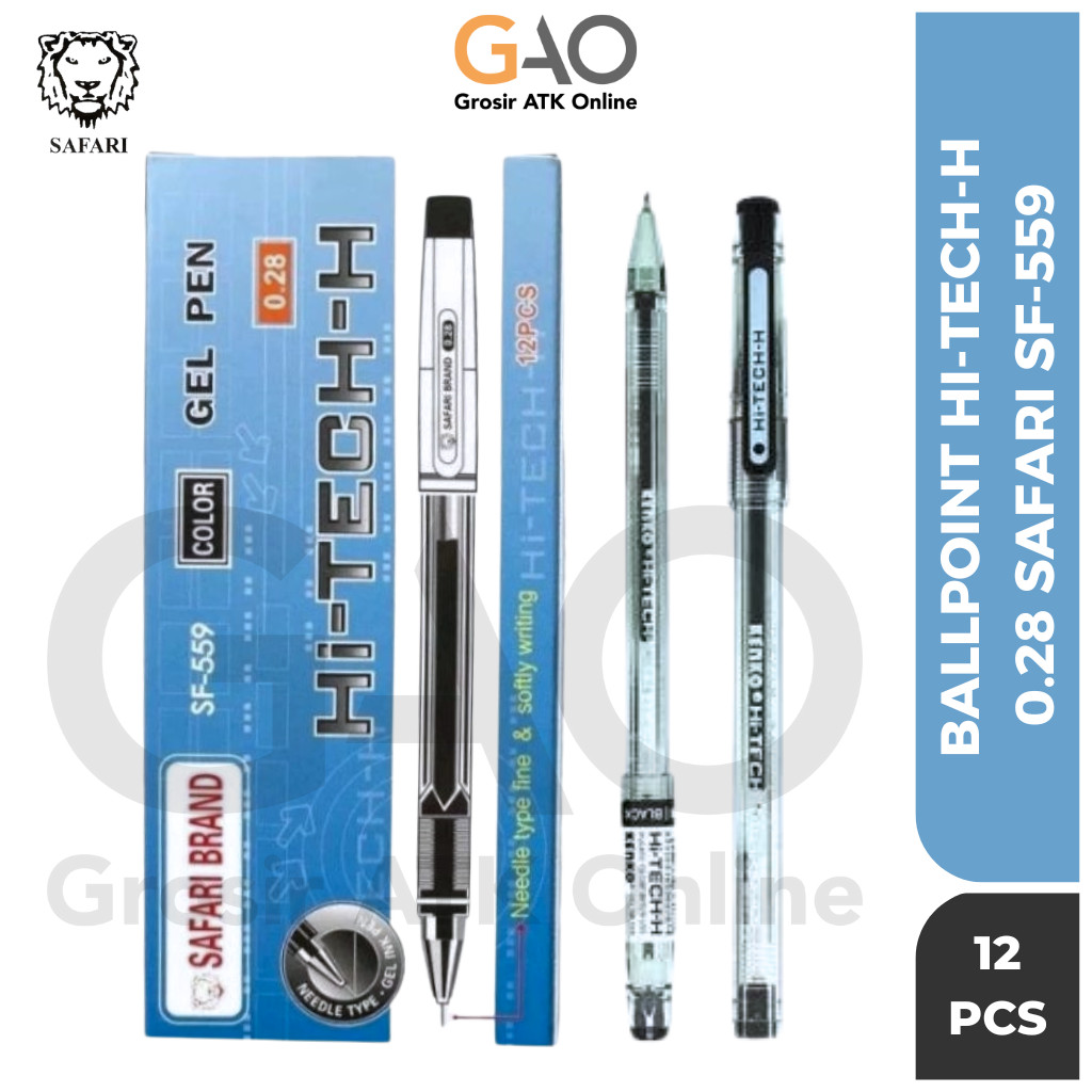 

( 1 Pack 12Pcs ) SAFARI BRAND Pulpen Gel Hi Tech 0.28 / Gel Pen Hi-Tech-H Safari SF-559 Original