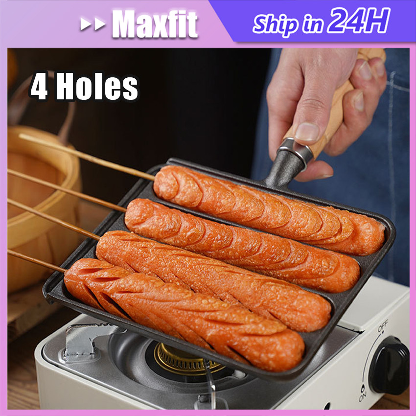 Panci Sosis Kompor Panggang Sosis 4 Holes Hotdog Grill Alat Sosis Bakar Gas Rumah Tangga Cetakan Pir