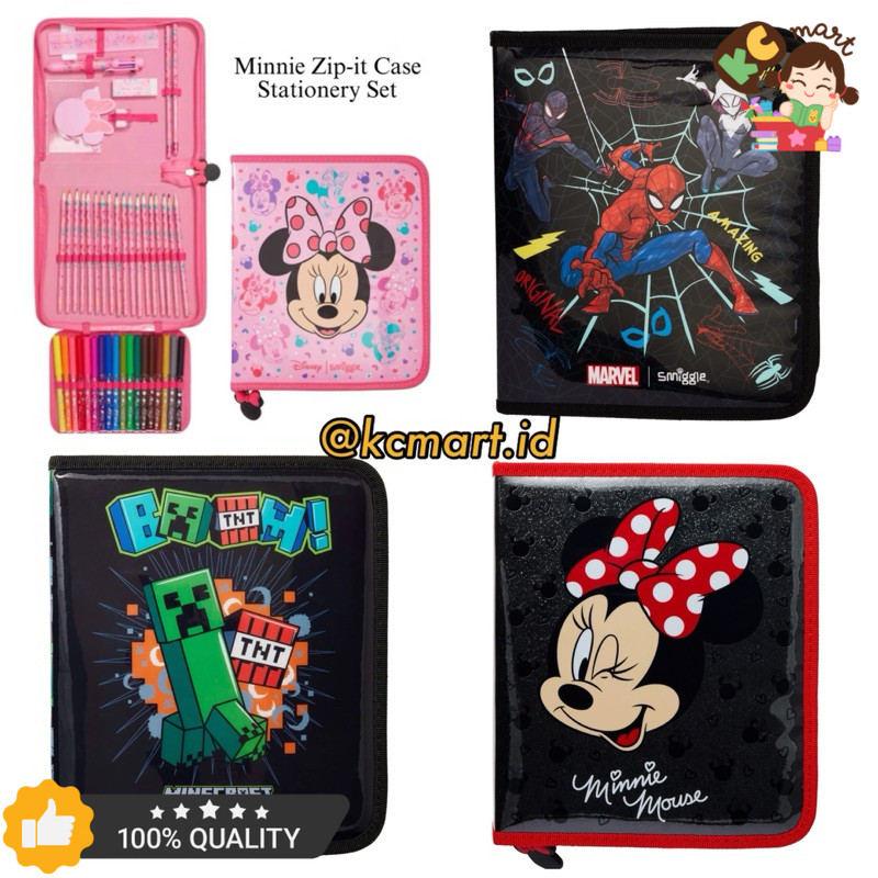 

Smiggle Zip it Stationery Set Gift Pack Mickey Minnie Minecraft Spiderman Marvel
