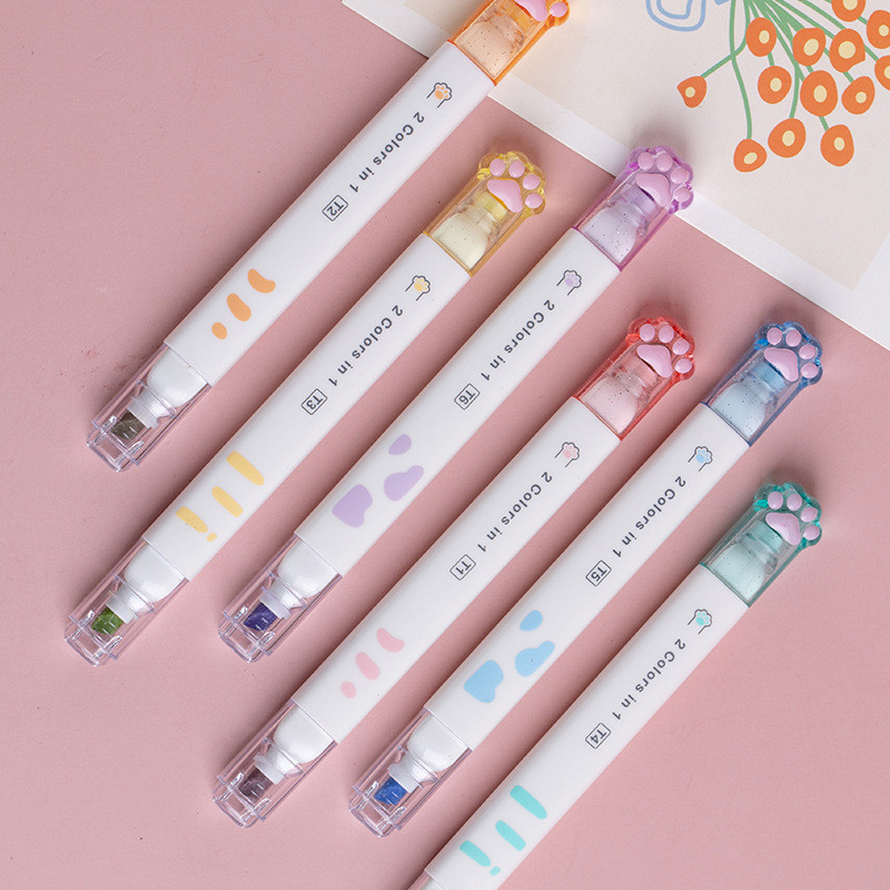 

6 pcs/pack Kawaii Cat Claw Double Head 12 Color Highlighters Art Markers Fluorescent Pen Gift Stationery Cute School Supplies