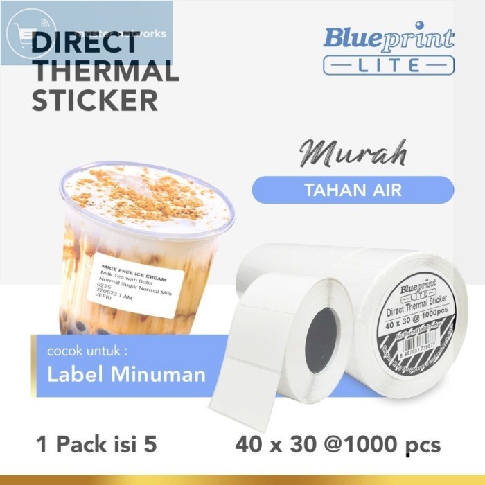 

Blueprint Lite Direct Thermal Sticker Label Stiker 40x30 mm 1 Line 1000 pcs