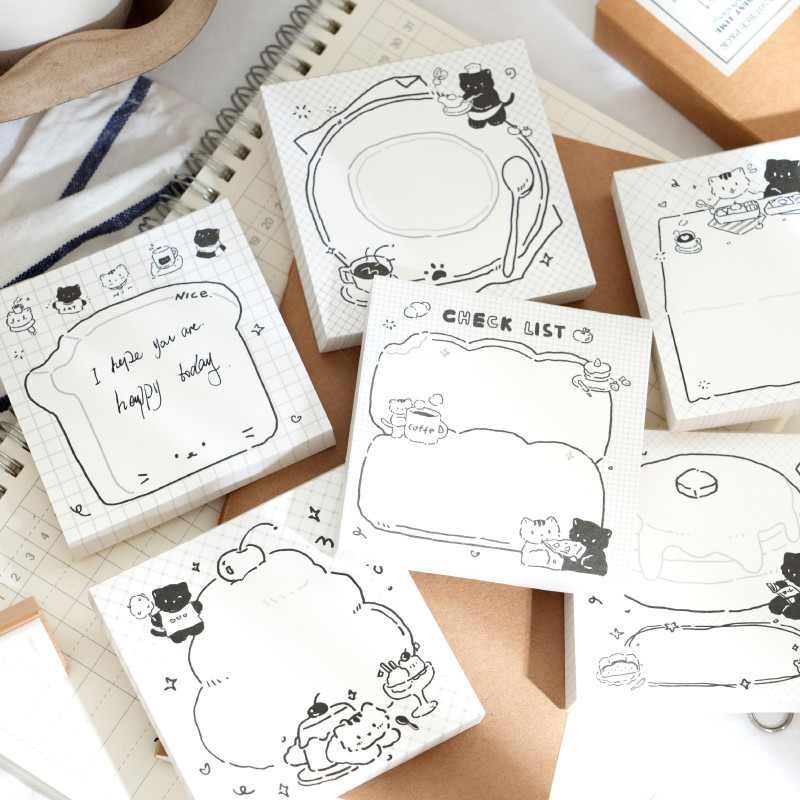 

Yoofun 100sheets Cute Cat Tea Shop Memo Pads Lovely Cat Material Paper for Scrapbooking Journal Diary School Office Notes
