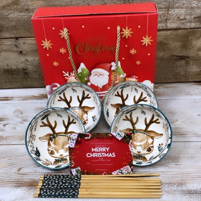 

Hampers Natal Japanese bowl set isi 4 mangkok keramik souvenir hadiah - Rusa set