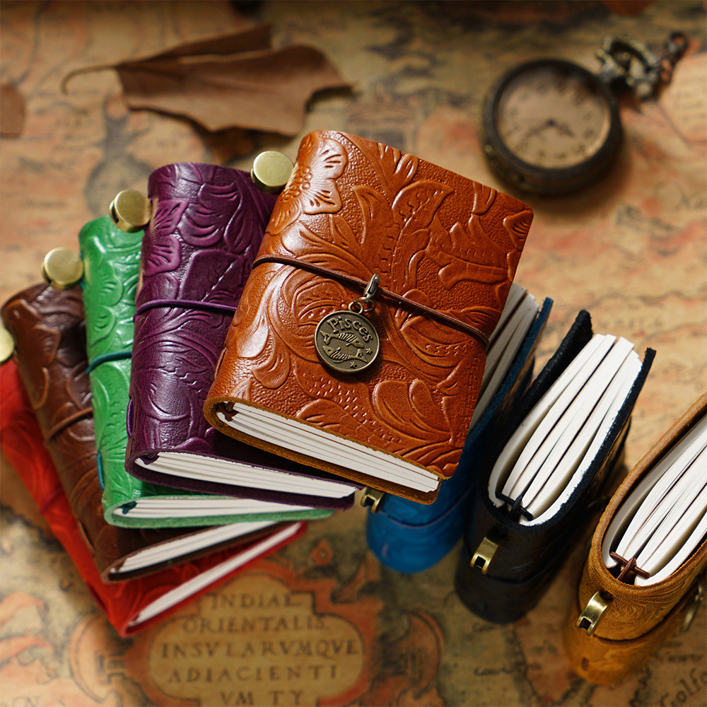 

Genuine Leather Traveler's Notebook Carved Pattern Planner Mini Notebooks Journal Handmade Diary Sketchbook Planner Stationery