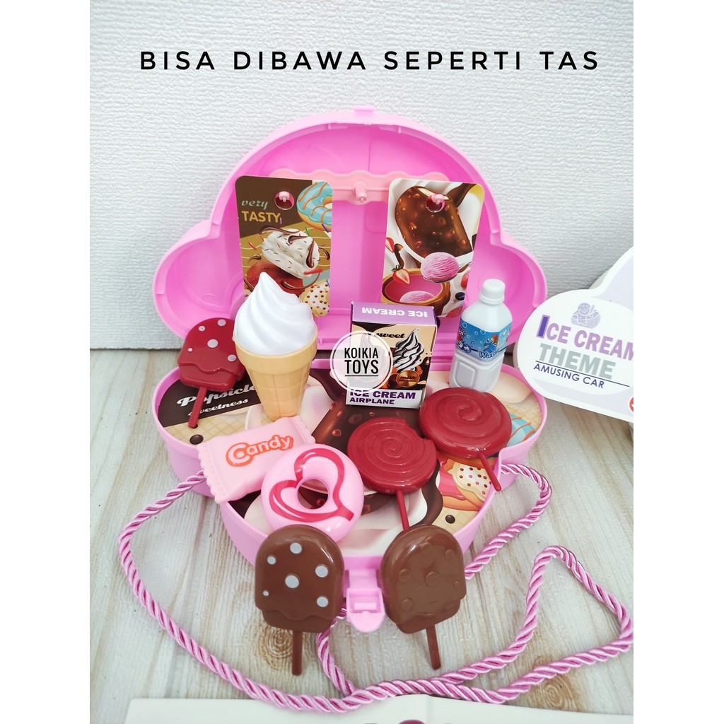 Mainan anak perempuan koper es krim mobil bisa jadi tas