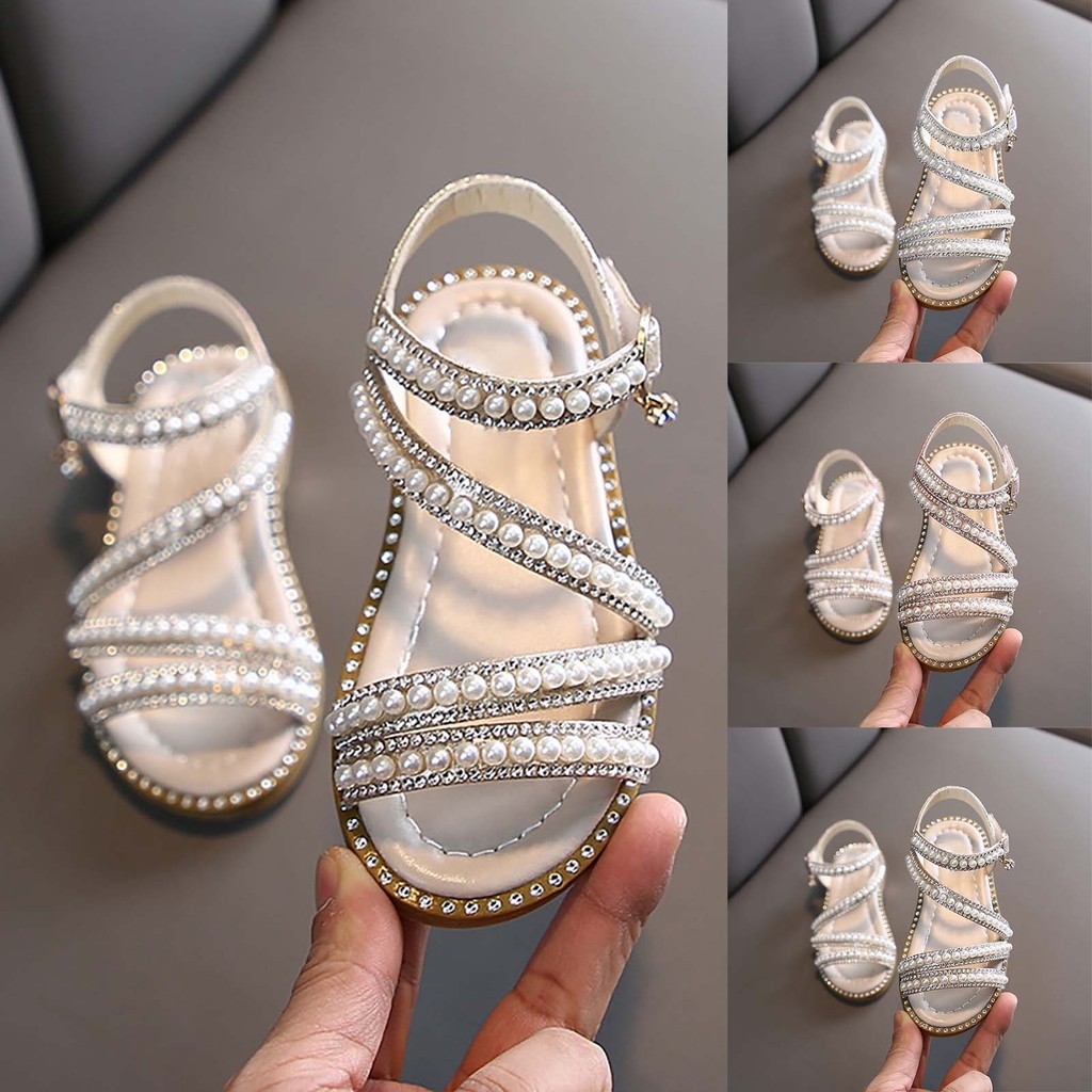 Medium And Big Toddler Sports Beach Sandals Summer Korean Edition Pearl Open Toe Princess Shoes Litt