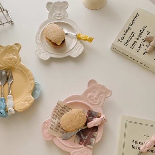 MINIHOME - BEAR GOM Piring Mangkok Beruang / Korea Aesthetic Homecafe Minimalis Alas Makan Mangkuk K