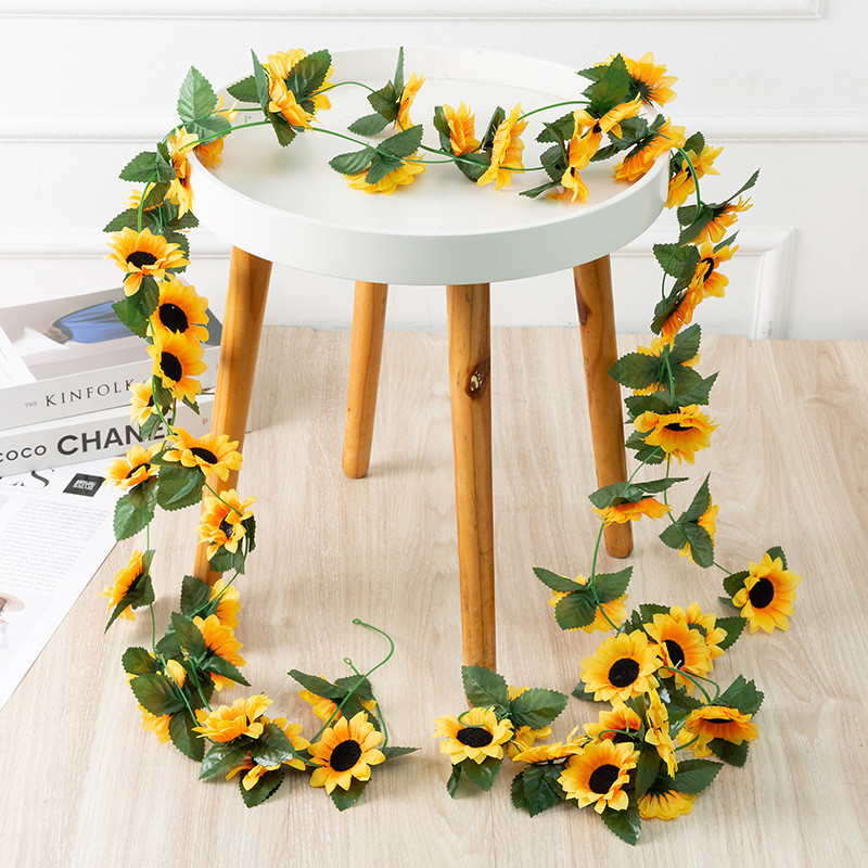

2.3m Sunflower Artificial Flowers Vine Fake Sunflower Vine Flower Rattan for Wedding Party Garden Decoration