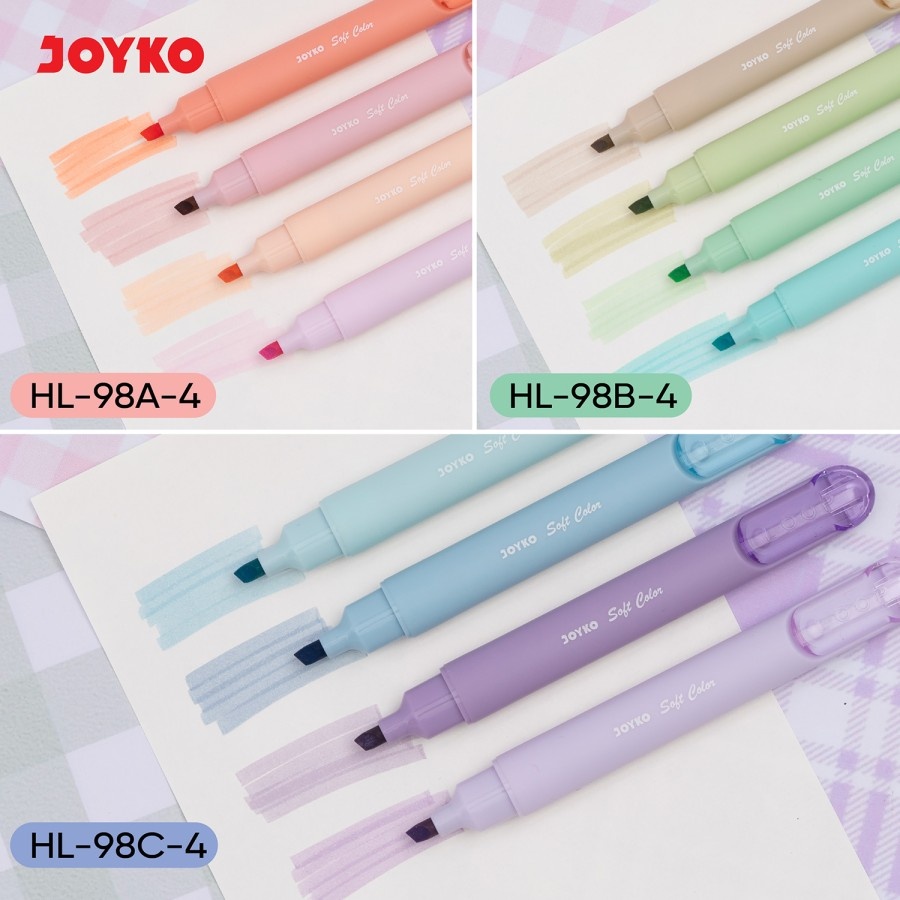 

mdn Joyko Highlighter HL-98 Pastel Set Isi 4 / Spidol Penanda Murah Berkualitas