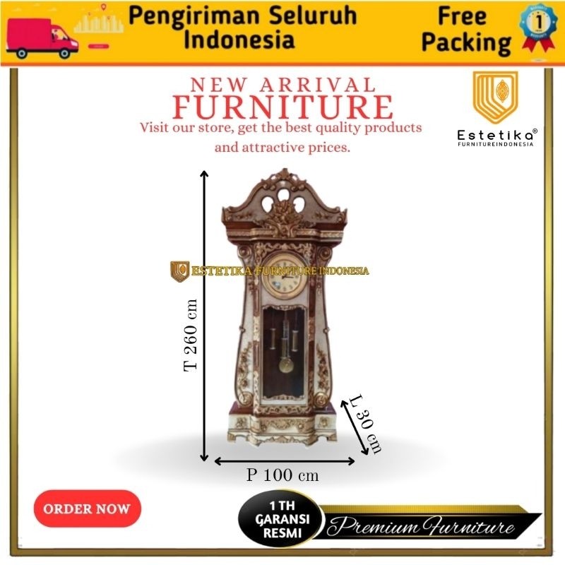 ESTETIKA FURNITURE INDONESIA Lemari Jam Hias Biola Jumbo Full Ukir Kayu Jati Finishing Kombinasi Lux