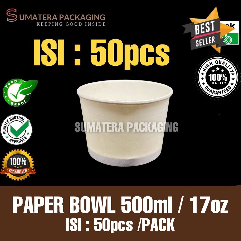 Paper bowl Tebal 500ml isi 50 pcs 17oz Per Pack Tahan Panas Microwave Mangkok Kertas Medan