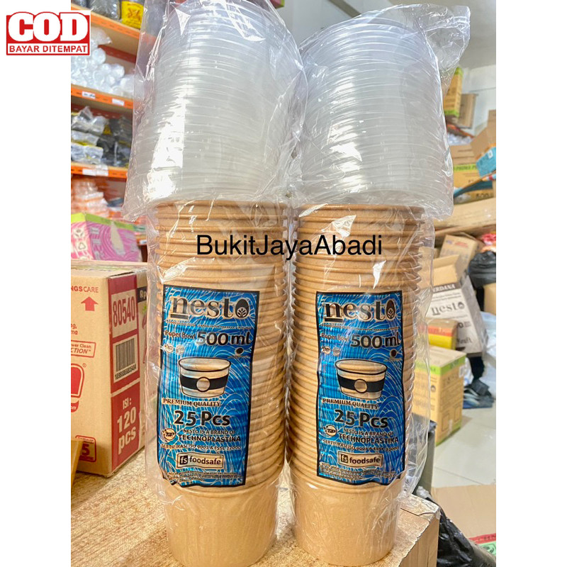Paper Bowl Mangkok Kertas Nasi Kraft Coklat Foodgrade 500ml