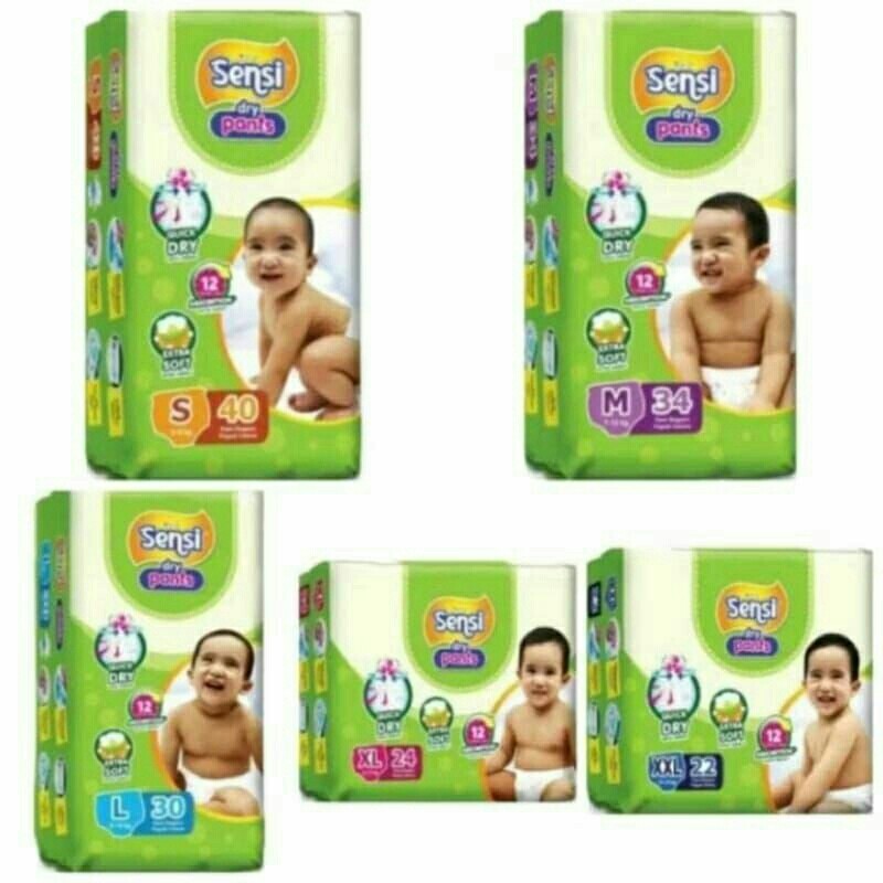 PALEM KUNING 1 Karton (4 pack) Popok Bayi Merk Sensi Dry Pants S40/M34/L30/ XL24/ XXL Popok Bayi Sek