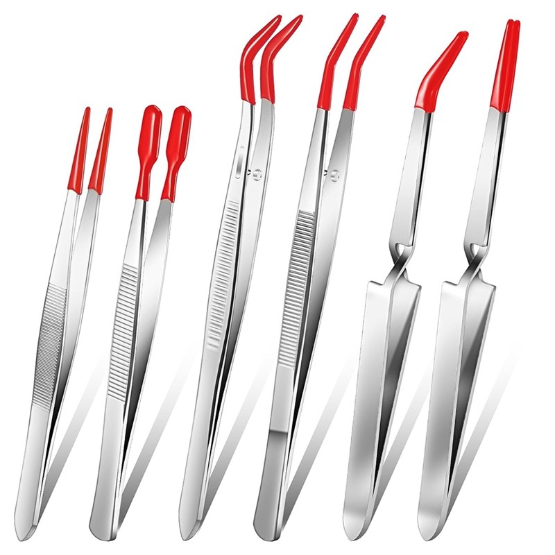 6 Pieces Tweezers With Rubber Tips Cross-Lock Tweezers PVC Coated Tweezers Craft Jewelry Tweezers An