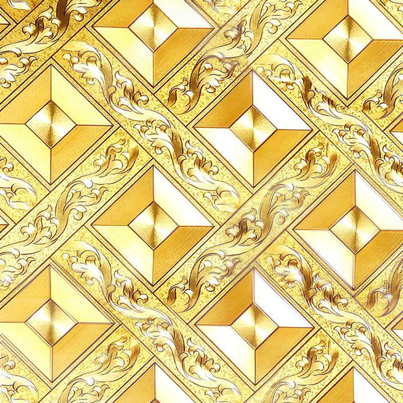 Ceiling wallpaper gold foil gold yellow diamond lattice KTV living room bar aisle ceiling ceiling wa