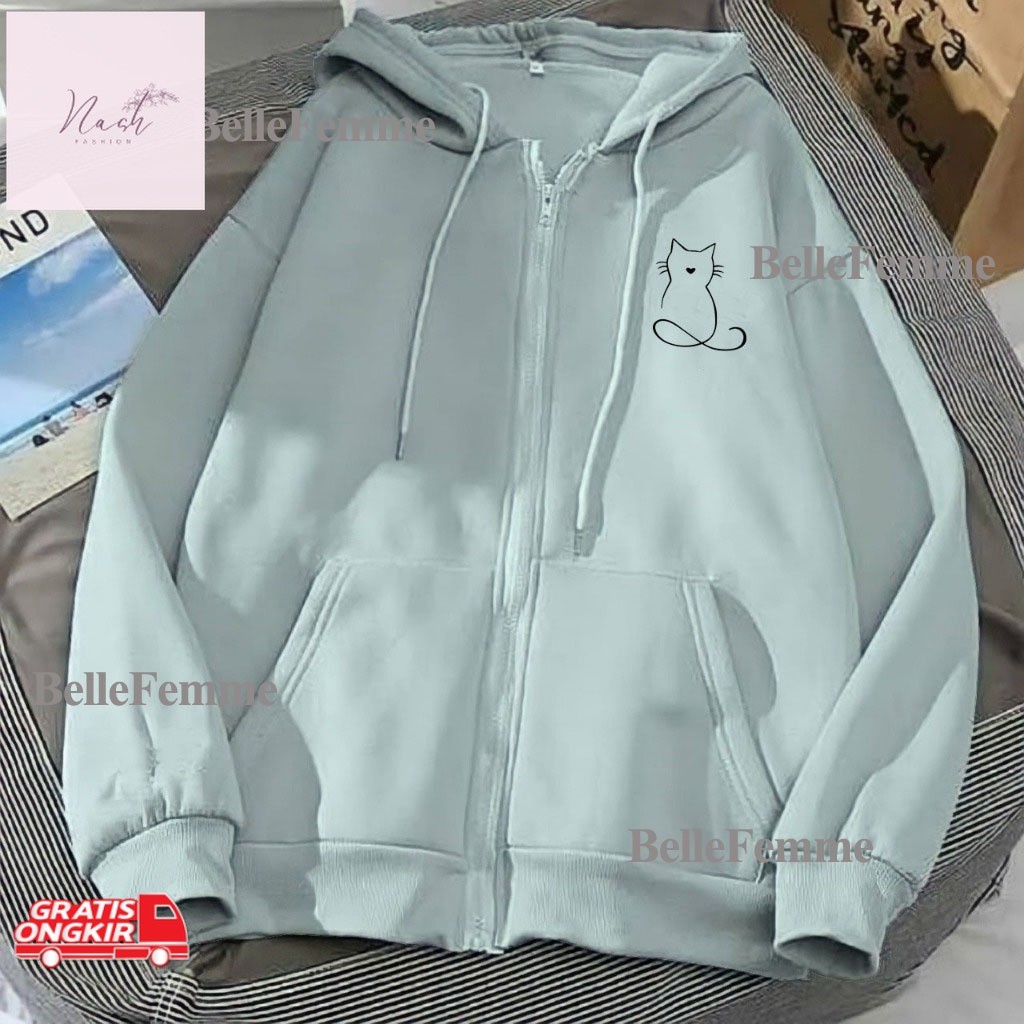 Jaket Korea / Hoodie Zipper Sweater garis kucing Resleting pria wanita Size L XL XXL 3XL 4XL bigsize