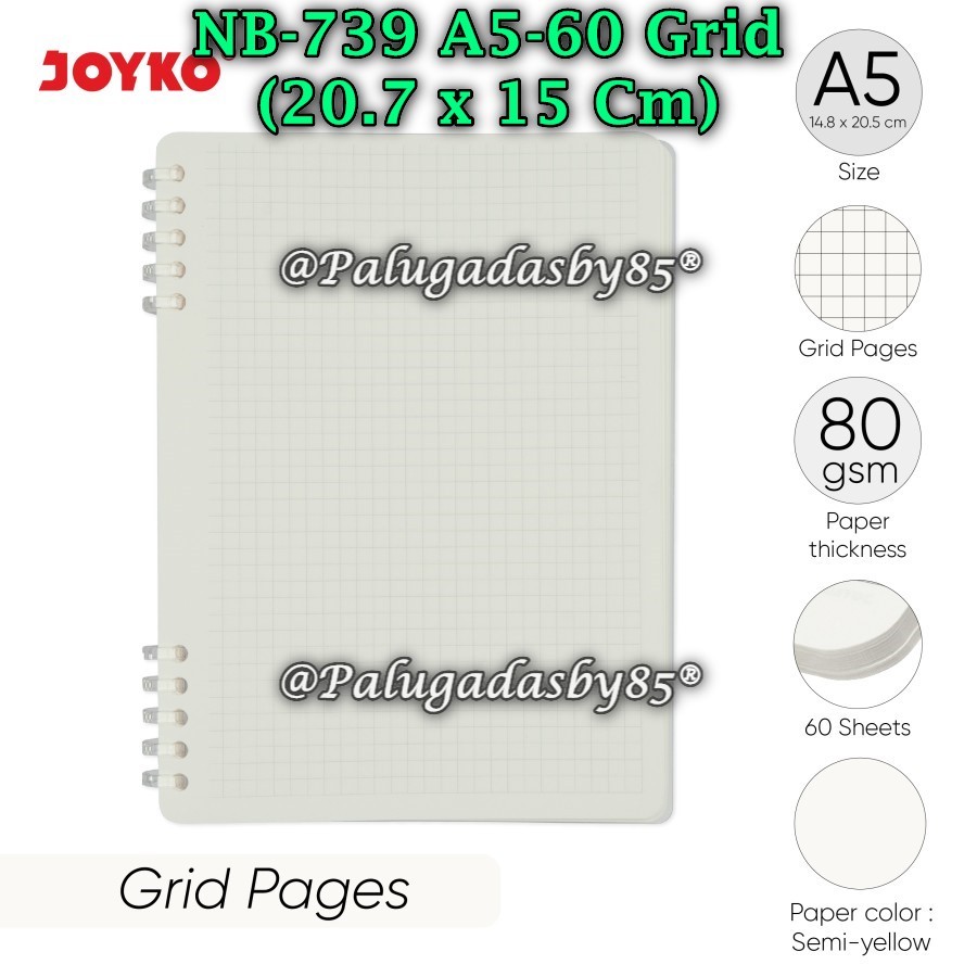 

(1 Biji) GROSIR Refillable Spiral Book JOYKO NB-739 A5-60 Grid / Buku Catatan Joyko NB-739 Grid