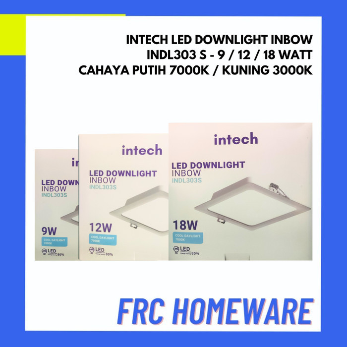 INTECH Lampu Downlight LED INDL303S 9 Watt 12 Watt 18 Watt - Lampu Plafon Kotak - Lampu Plafon LED -