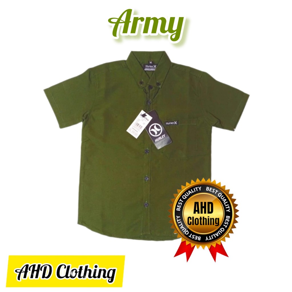 Kemeja lengan pendek anak warna hijau army usia 1-13 Tahun | baju kemeja anak laki | kemeja anak cow