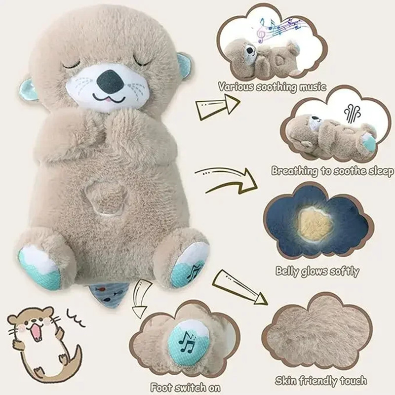 

30cm Cute Soothing Otter Calming Anxiety Relief Breathing otter Toy Sleep Buddy Plush Music Doll With Lights