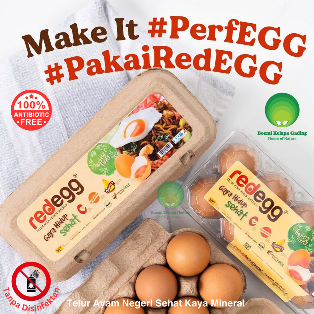 

Telur Ayam Omega 3 Rendah Kolestrol Probiotik Bebas Hormon Tanpa Antibiotik isi 10 butir Red Egg