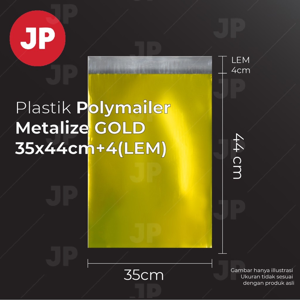 

Plastik Packing Polymailer Metalize GOLD Uk 35x44cm+4(LEM) 1 Pack isi 50 lembar